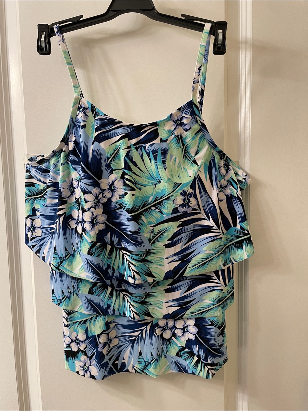 Blue Tropical Floral Women’s Swim Tankini with Layered Ruffle
